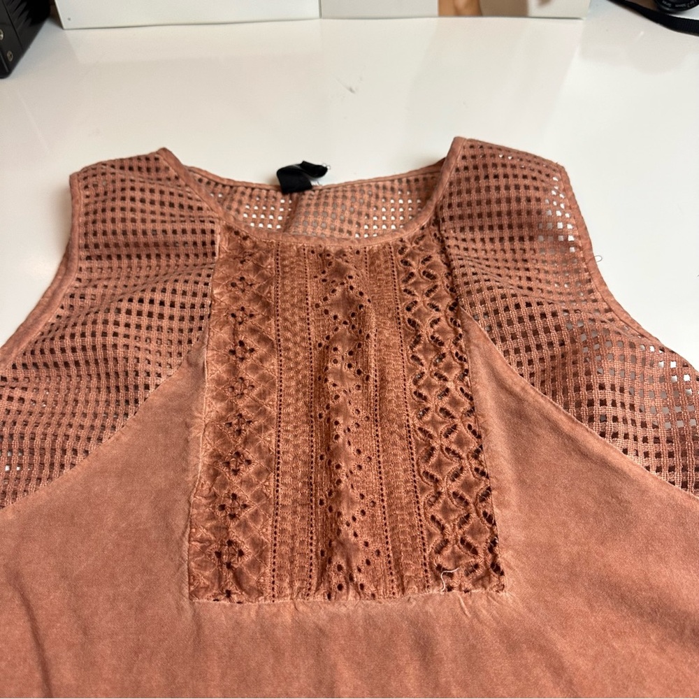 Agnes & Dora Terracotta Lace Crochet Tank Top Boho Festival Cottagecore L